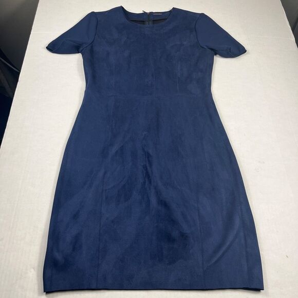 Elie Tahari Faux Suede Pencil Sheath Dress Short Sleeve Elegant Minimalist 6 - Picture 1 of 12
